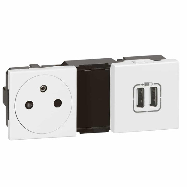 Legrand - Mosaic combi USB/ctd 2P+A 4 mod-centerafst. 71-wit - 077595-E⚡shock